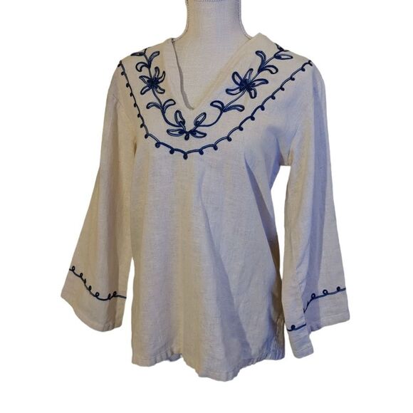 Kennington 70s vintage cream top with embroidered details - Picture 1 of 7
